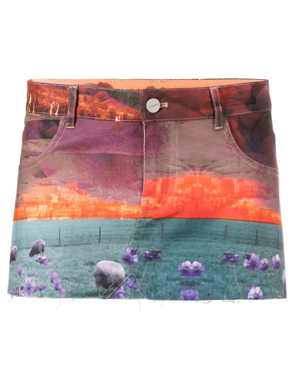 Mini Skirt with Sunset Landscape Print - Multi